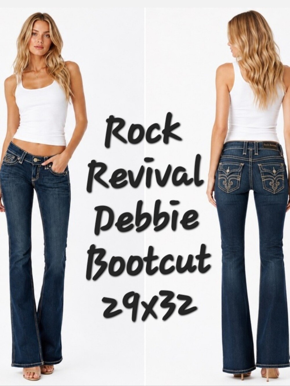 Rock Revival “Debbie”Women's Dark Indigo Bootcut Jeans w/ Contrast Stitching 29